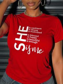 INAWLY Women's T-Shirt Printed With Letter And Graphic Combination For New Year Clothes Graphic Tees Women Tops - Red - View 3