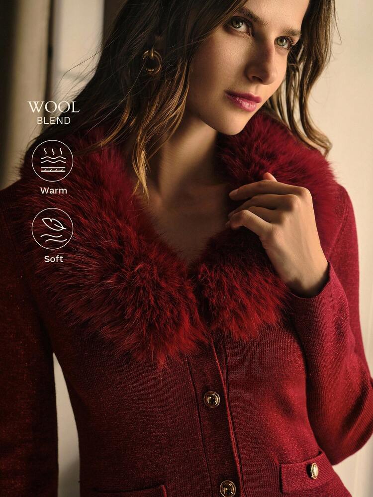 CARDIGAN CON CUELLO DE PELUCHE Y ABOTONADO