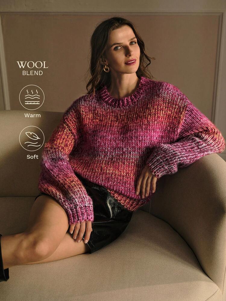 SPACE DYE PATTERN DROP SHOULDER OVERSIZE SWEATER