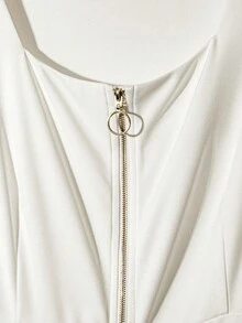 GlowEve CURVE Mono de pierna ancha con cuello cuadrado, bajo cuadrado y cuello alto para mujer de talla grande - Blanco - Ver 4