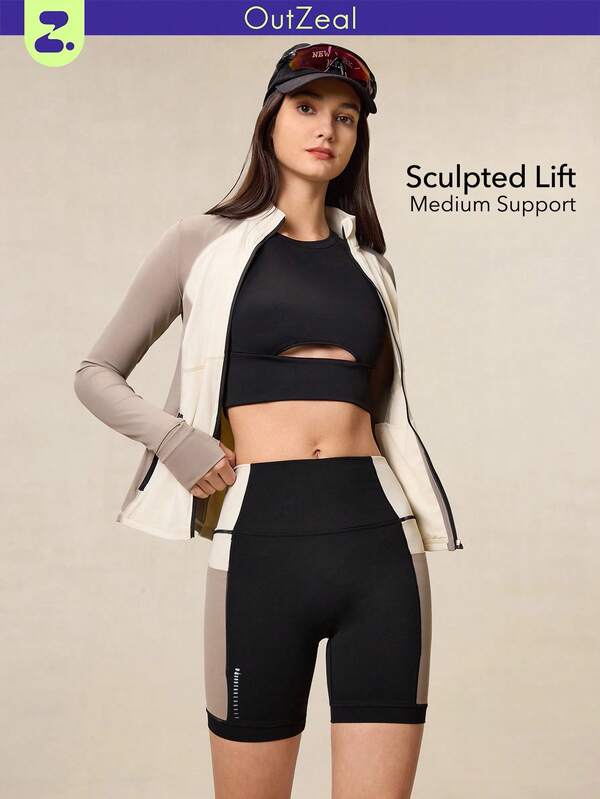 OutZeal Women Tummy Control Soft Pocket Color-Blocked Biker Shorts Sports Cycling Pilates