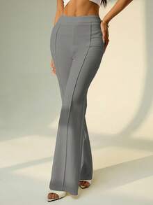 SHEIN PETITE Low Waist Solid Flare Leg Skinny Suit Pants Party Sexy Elegant Date Night Party Bell Bottom Pants Pants Flare Leg Flared Pants Gray Pants Flared Leggings - Grey - View 7