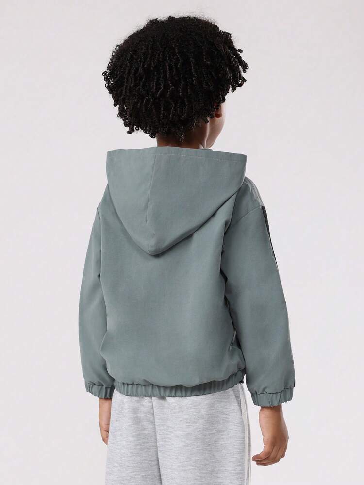 Half Zip Hooded Windbreaker With Contrast Stripes