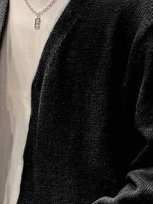 Claim Dot 加大码男士纯色V领纽扣前开襟休闲长袖开衫毛衣，秋冬款