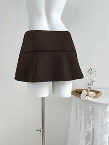 Elamini Vintage Style Solid Color Low Waist Button Skirt For Women