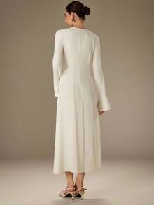 NOVVYNE Vestido longo feminino elegante e detalhado com amarração, primavera/outono