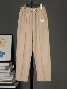 SHEIN Boys Letter Patched Drawstring Waist Joggers - Khaki - View 4