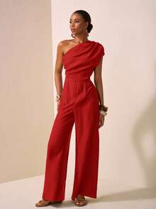 Zivah 2025 Spring/Summer New Style Music Festival, Easter, St. Patrick's Day, Western, Nomadic, Birthday Party, Graduation, Campus, Student Wear, Casual Outings, Versatile, Leisure, Cruise Travel, Beach, Sunbathing, Viral Online, Street Fashion, Elegant Asymmetric Texture Fabric Brown Belted Jumpsuit