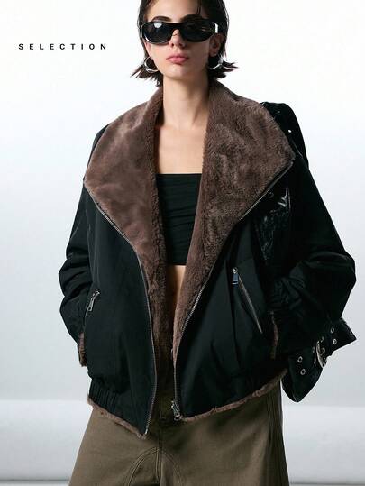 LYSMO 2025SELECTION 2025 新款极简主义冬季二合一双面女式长袖外套，保暖/冬季女装新年/圣诞节女装