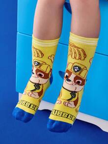 SHEIN | PAW Patrol 4 双棉质柔软透气吸湿排汗儿童男童中筒袜彩色可爱卡通中筒袜加固脚趾和脚跟，经久耐用男女通用适合男孩和女孩所有季节百搭学校和户外夏季冬季、狗、骑手、追逐、废墟 - 彩色 - 查看 7