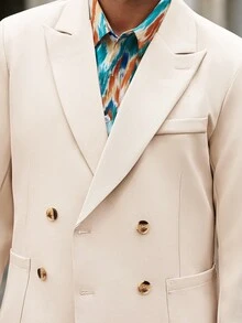 Manfinity Bizformal 男士米色带口袋商务西装套装 - 杏色 - 查看 3