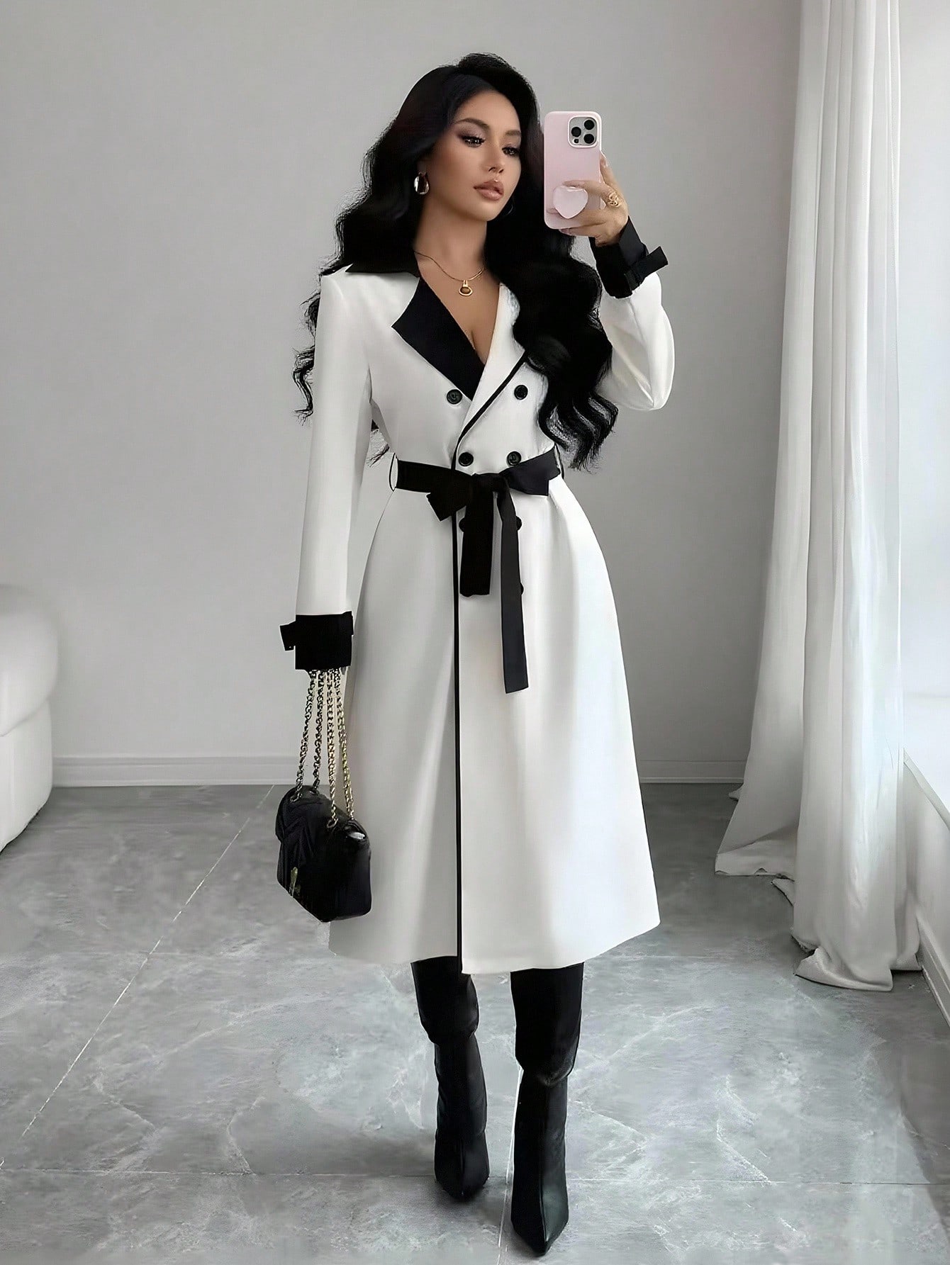 Elenzga معطف ترينش أنيق متعدد الاستخدامات للعمل وا...