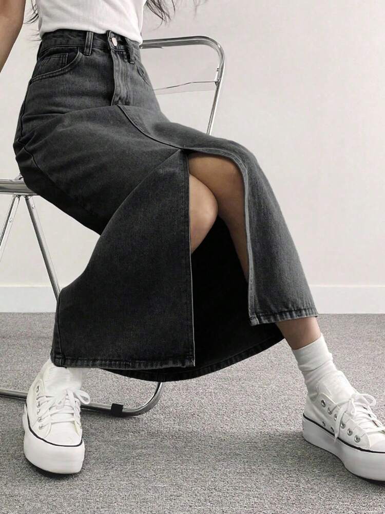 Women's Simple Slit Casual Denim Skirt For Daily Wear Jeans Skirt