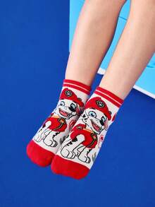 SHEIN | PAW Patrol 4 双棉质柔软透气吸湿排汗儿童短袜彩色可爱卡通图案踝袜加固脚趾和脚跟，经久耐用男女通用适合男孩和女孩所有季节百搭学校和户外夏季冬季、狗、追逐、碎石 - 彩色 - 查看 5