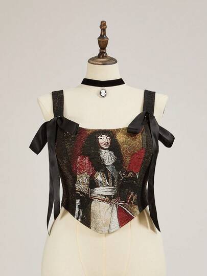 EDITION Camicetta aderente in jacquard con motivo ritratto di corte medievale, taglie comode