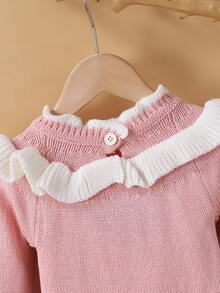 Genkimix Kids Baby Mädchen Lässig Farbblock Rüschen Saum Strickkleid, Herbst/Winter - Pink - Übersicht 5