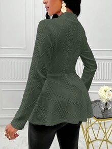 SOLERSUN 1pc Solid Color Single-Breasted Elegant Waist Long Sleeve Jacket (Random Print) - Army Green - View 2