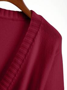 GlowEve CURVE Plus Size Women Elegant French Style Knit Cardigan With Belt Design - Burgundy - View 7