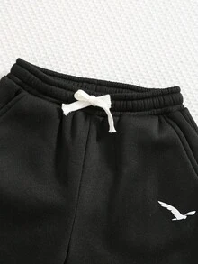 2pcs/Set Young Boys' Brushed Thick Cargo Baseball Jacket & Printed Casual Pants Set, Suitable For Winter, Matching Sibling Outfit - Black - View 7