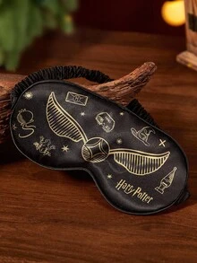HARRY POTTER X SHEIN 1pc Golden Snitch Pattern Silk-Like Eye Mask, Blackout Eye Mask, Comfortable Fabric, Elegant Print, Unisex, Black Eye Mask