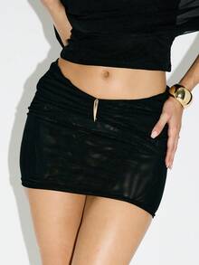 KIZN Mini Bodycon Skirt With Mesh Detail For Evening Party Club Night Out