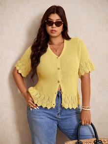 Elaquor Cárdigan informal de manga corta de unicolor talla grande