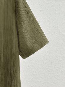 HIMLAND 2pcs/Set Men's Casual V-Neck Mandarin Collar Short Sleeve Shirt Set Men Linen Set Men Casual Sets Europe Summer Outfits For Men Set Men Shirt Co Ords Khaki Men Set