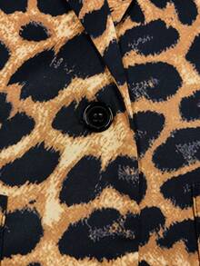 Franclia Women's Leopard Print Long Sleeve Button Blazer Jacket, Casual & Office Wear, Autumn/Winter - Brown - View 4