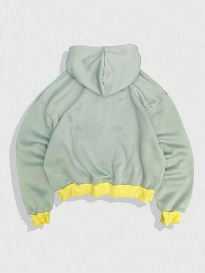 Prep Sudadera con capucha con cremallera de manga larga con bloque de color y estampado de letras para hombre, otoño