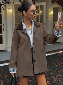 DAZY Women's Casual Contrast Color Windbreaker Jacket, Regular Fit, Autumn Women Coats - Brown - View 4