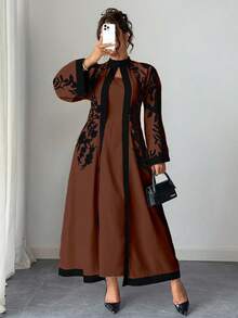 Elenzga Váy suông cổ loe tay loe in họa tiết thanh lịch dành cho nữ cỡ lớn, dáng ôm vừa vặn (Woe Is Me Vibes) (Wednesday Aesthetic) - Nhiều màu - Xem 8