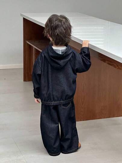 Dazy Kids 2 件套幼儿男童宽松休闲牛仔夹克和直筒牛仔裤套装，秋季