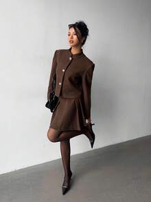 Siren Gaze 女士时尚商务西装外套和裙子两件套 - 深灰色 - 查看 8