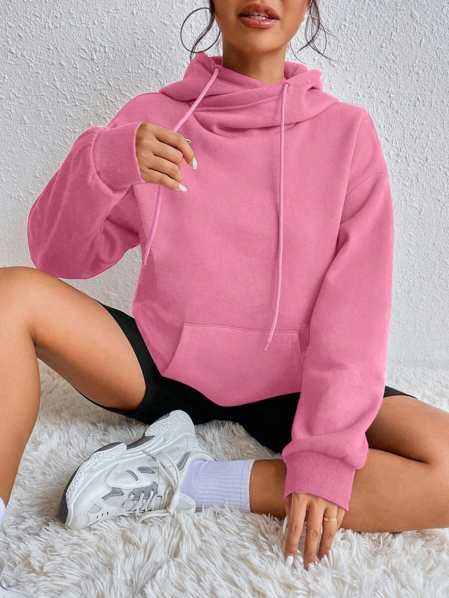 Flirla Sudadera con capucha de unicolor casual, adecuada para otoño/invierno
