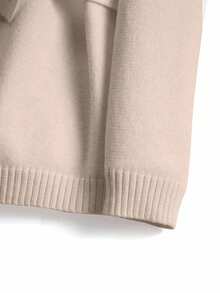 GlowEve CURVE 加大码女式优雅法式针织开衫，配腰带设计 - 卡其色 - 查看 3