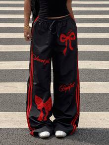 Muchica 黑色红色花卉印花梭织阔腿裤 - 黑色 - 查看 4