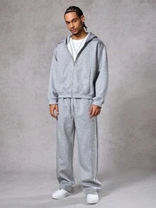 DAZY Gothic Pattern Embroidered Gray Cropped Hooded Sweatshirt Sweatshirt Set For Men, Autumn - Grey - View 6