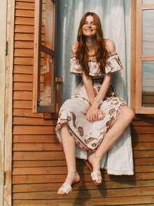 Styleloop 女士平底凉鞋，波西米亚风格，复古美式，波西米亚风，西部音乐节，派对装 - 白色 - 查看 11