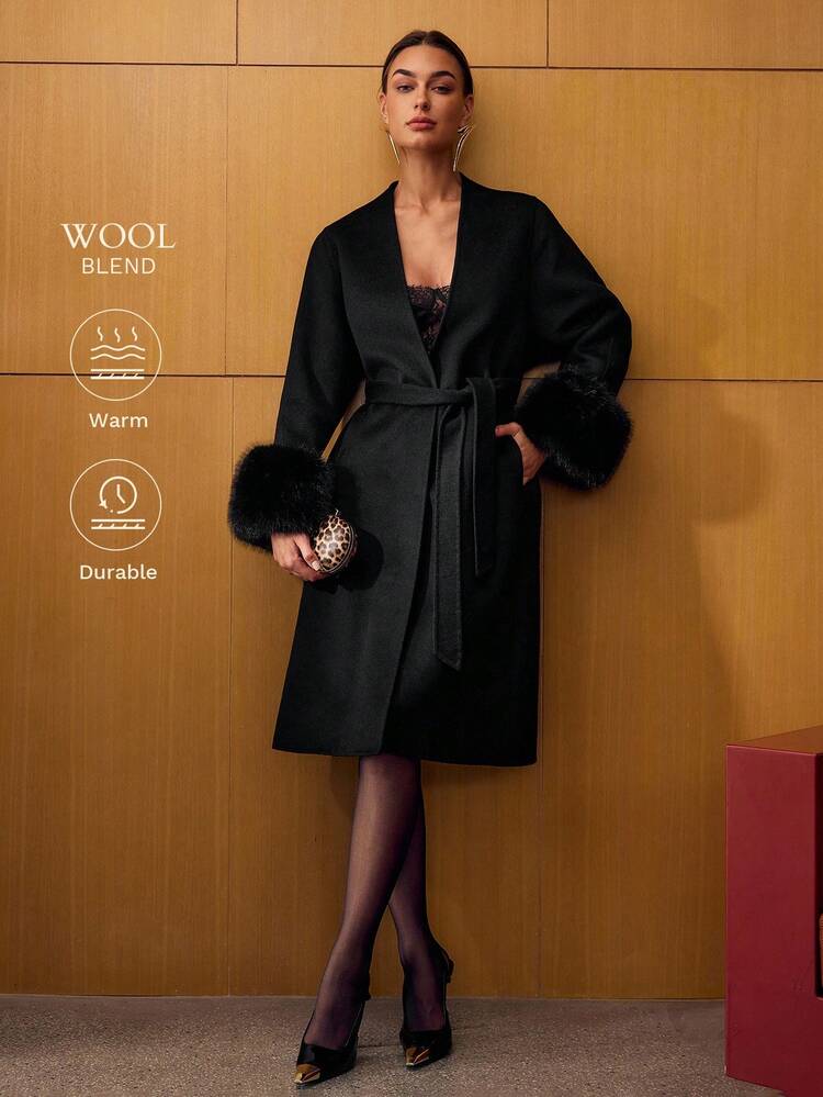 WOOL CONTRAST FAUX FUR OVERCOAT