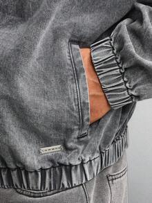 SUMWON Cotton Vintage Washed Denim Trucker Jacket Classic Zip Front Collar Design Casual Streetwear Fall Winter Outerwear Light Grey Retro Workwear Style Urban Fashion Essential - Royal Blue - View 6