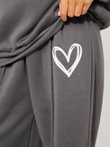 Radiana Tween Mädchens Casual Set mit Herz Muster, einfarbig, locker fallende Schulter, Langarm-Kapuzenpullover und Jogginghose mit weitem Bein - Grau - Übersicht 5