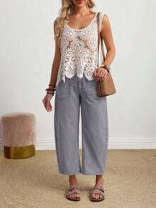 EMERY ROSE Quần jeans ống loe rách cá tính dành cho kỳ nghỉ của phụ nữ - Xám - Xem 6