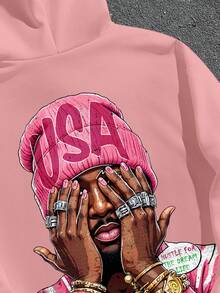 Manfinity ZONE917 Men ZONE917 Cropped Hoodie With Pink Graffiti Haha Face Graphic, Fall