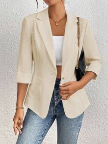 RosyDaze Blazer de unicolor casual, adecuado para el trabajo y el transporte, primavera/verano - Camel - Ver 7
