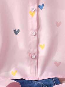 SHEIN Tween Girl Casual Heart Print Long Sleeve Shirt Fall Winter