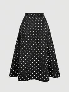 SHEIN MOD 大码波点印花复古拉链黑色半身裙，秋冬圣诞优雅派对半身裙 - 黑與白 - 查看 2
