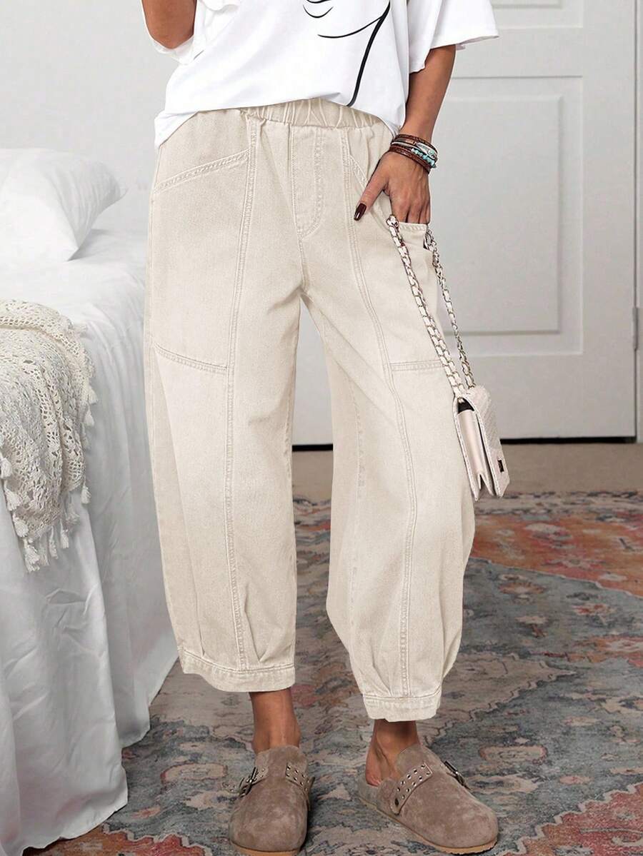 EMERY ROSE Women's Casual Washed Denim Lantern Jeans - Apricot - View 1