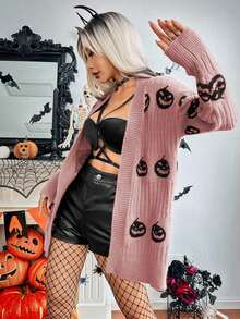 Chiquease Halloween Fashionable Skull Pattern Cardigan - Dusty Pink - View 5