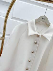 SHEIN Unity Women's Vintage White Woolen Cloak Coat, Autumn/Winter - Apricot - View 4