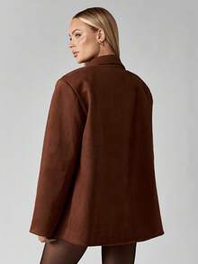 MISSGUIDED Áo khoác vest nữ dáng rộng tay dài công sở chuyên nghiệp cài nút đơn vai đệm dáng ôm vừa vặn thời trang thu đông - Cà phê nâu - Xem 2